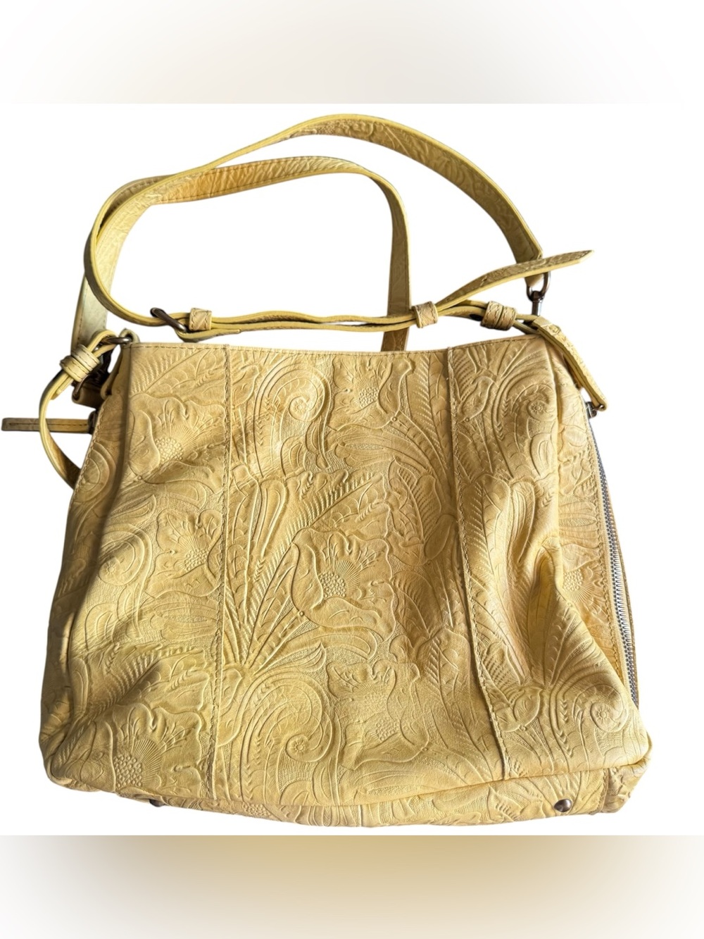 Embossed Yellow Leather Shoulder Bag